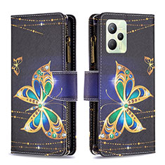 Coque Portefeuille Motif Fantaisie Livre Cuir Etui Clapet B04F pour Realme C35 Noir