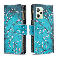 Coque Portefeuille Motif Fantaisie Livre Cuir Etui Clapet B04F pour Realme Narzo 50A Prime Cyan