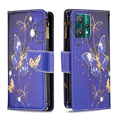 Coque Portefeuille Motif Fantaisie Livre Cuir Etui Clapet B04F pour Realme V25 5G Bleu Royal