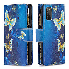 Coque Portefeuille Motif Fantaisie Livre Cuir Etui Clapet B04F pour Samsung Galaxy A02s Bleu