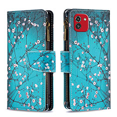 Coque Portefeuille Motif Fantaisie Livre Cuir Etui Clapet B04F pour Samsung Galaxy A03 Cyan