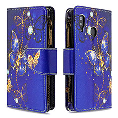 Coque Portefeuille Motif Fantaisie Livre Cuir Etui Clapet B04F pour Samsung Galaxy A20 Bleu Royal