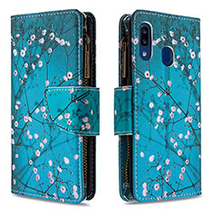 Coque Portefeuille Motif Fantaisie Livre Cuir Etui Clapet B04F pour Samsung Galaxy A20e Cyan