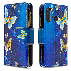 Coque Portefeuille Motif Fantaisie Livre Cuir Etui Clapet B04F pour Samsung Galaxy A21 Bleu