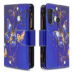 Coque Portefeuille Motif Fantaisie Livre Cuir Etui Clapet B04F pour Samsung Galaxy A21 Bleu Royal