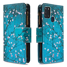 Coque Portefeuille Motif Fantaisie Livre Cuir Etui Clapet B04F pour Samsung Galaxy A21s Cyan