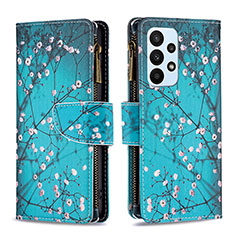 Coque Portefeuille Motif Fantaisie Livre Cuir Etui Clapet B04F pour Samsung Galaxy A23 4G Cyan