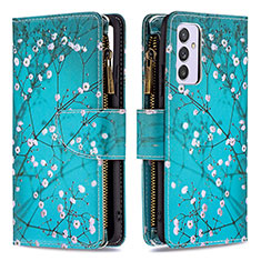 Coque Portefeuille Motif Fantaisie Livre Cuir Etui Clapet B04F pour Samsung Galaxy A24 4G Cyan