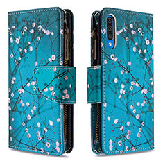 Coque Portefeuille Motif Fantaisie Livre Cuir Etui Clapet B04F pour Samsung Galaxy A30S Cyan