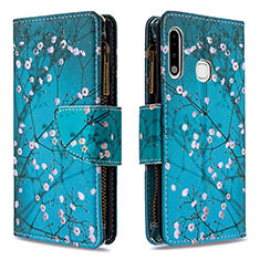 Coque Portefeuille Motif Fantaisie Livre Cuir Etui Clapet B04F pour Samsung Galaxy A70E Cyan