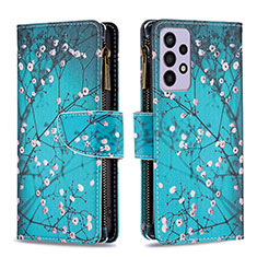 Coque Portefeuille Motif Fantaisie Livre Cuir Etui Clapet B04F pour Samsung Galaxy A73 5G Cyan