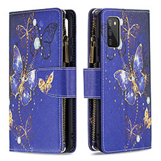 Coque Portefeuille Motif Fantaisie Livre Cuir Etui Clapet B04F pour Samsung Galaxy F02S SM-E025F Bleu Royal