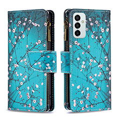 Coque Portefeuille Motif Fantaisie Livre Cuir Etui Clapet B04F pour Samsung Galaxy F23 5G Cyan