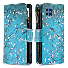 Coque Portefeuille Motif Fantaisie Livre Cuir Etui Clapet B04F pour Samsung Galaxy M32 4G Cyan