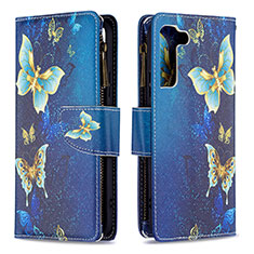 Coque Portefeuille Motif Fantaisie Livre Cuir Etui Clapet B04F pour Samsung Galaxy S21 5G Bleu