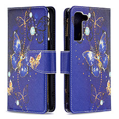 Coque Portefeuille Motif Fantaisie Livre Cuir Etui Clapet B04F pour Samsung Galaxy S21 FE 5G Bleu Royal