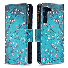 Coque Portefeuille Motif Fantaisie Livre Cuir Etui Clapet B04F pour Samsung Galaxy S21 Plus 5G Cyan