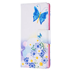 Coque Portefeuille Motif Fantaisie Livre Cuir Etui Clapet B04F pour Samsung Galaxy S21 Ultra 5G Bleu Ciel