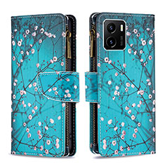 Coque Portefeuille Motif Fantaisie Livre Cuir Etui Clapet B04F pour Vivo iQOO U5x Cyan