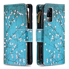 Coque Portefeuille Motif Fantaisie Livre Cuir Etui Clapet B04F pour Vivo V21e 4G Cyan