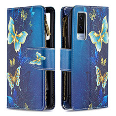 Coque Portefeuille Motif Fantaisie Livre Cuir Etui Clapet B04F pour Vivo V21e 5G Bleu