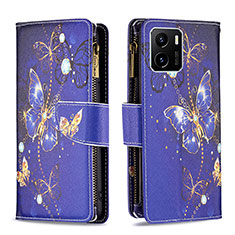 Coque Portefeuille Motif Fantaisie Livre Cuir Etui Clapet B04F pour Vivo Y01 Bleu Royal