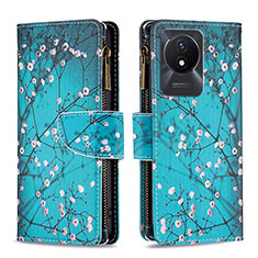 Coque Portefeuille Motif Fantaisie Livre Cuir Etui Clapet B04F pour Vivo Y02A Cyan