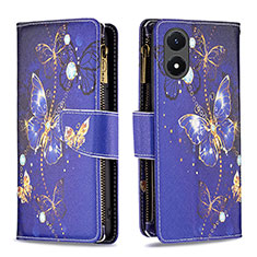 Coque Portefeuille Motif Fantaisie Livre Cuir Etui Clapet B04F pour Vivo Y02S Bleu Royal