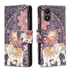 Coque Portefeuille Motif Fantaisie Livre Cuir Etui Clapet B04F pour Vivo Y02S Marron