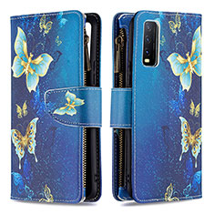 Coque Portefeuille Motif Fantaisie Livre Cuir Etui Clapet B04F pour Vivo Y12A Bleu