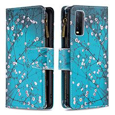 Coque Portefeuille Motif Fantaisie Livre Cuir Etui Clapet B04F pour Vivo Y12A Cyan