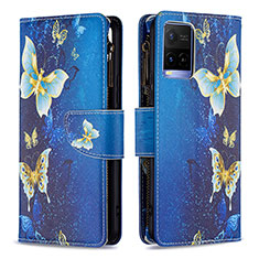 Coque Portefeuille Motif Fantaisie Livre Cuir Etui Clapet B04F pour Vivo Y21 Bleu