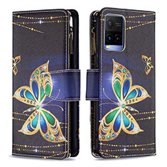 Coque Portefeuille Motif Fantaisie Livre Cuir Etui Clapet B04F pour Vivo Y21a Noir