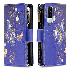 Coque Portefeuille Motif Fantaisie Livre Cuir Etui Clapet B04F pour Vivo Y31 (2021) Bleu Royal