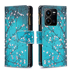 Coque Portefeuille Motif Fantaisie Livre Cuir Etui Clapet B04F pour Vivo Y35 4G Cyan