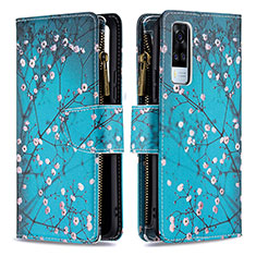 Coque Portefeuille Motif Fantaisie Livre Cuir Etui Clapet B04F pour Vivo Y51 (2021) Cyan