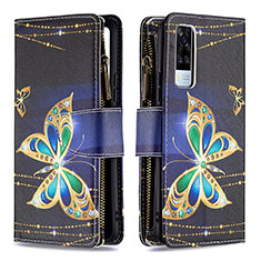 Coque Portefeuille Motif Fantaisie Livre Cuir Etui Clapet B04F pour Vivo Y53s 4G Noir