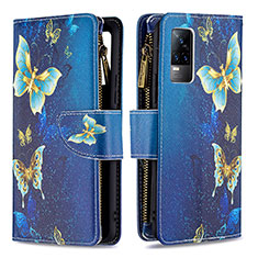 Coque Portefeuille Motif Fantaisie Livre Cuir Etui Clapet B04F pour Vivo Y73 (2021) Bleu