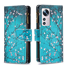 Coque Portefeuille Motif Fantaisie Livre Cuir Etui Clapet B04F pour Xiaomi Mi 12 5G Cyan