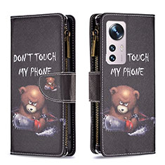 Coque Portefeuille Motif Fantaisie Livre Cuir Etui Clapet B04F pour Xiaomi Mi 12S 5G Noir