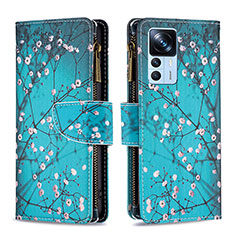 Coque Portefeuille Motif Fantaisie Livre Cuir Etui Clapet B04F pour Xiaomi Mi 12T 5G Cyan