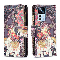 Coque Portefeuille Motif Fantaisie Livre Cuir Etui Clapet B04F pour Xiaomi Mi 12T 5G Marron