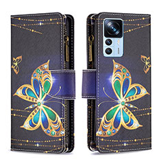 Coque Portefeuille Motif Fantaisie Livre Cuir Etui Clapet B04F pour Xiaomi Mi 12T 5G Noir