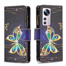 Coque Portefeuille Motif Fantaisie Livre Cuir Etui Clapet B04F pour Xiaomi Mi 12X 5G Or et Noir