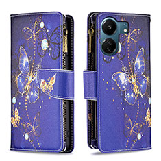 Coque Portefeuille Motif Fantaisie Livre Cuir Etui Clapet B04F pour Xiaomi Poco C65 Bleu Royal