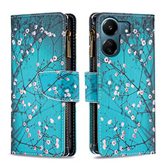 Coque Portefeuille Motif Fantaisie Livre Cuir Etui Clapet B04F pour Xiaomi Poco C65 Cyan