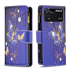 Coque Portefeuille Motif Fantaisie Livre Cuir Etui Clapet B04F pour Xiaomi Poco M4 Pro 4G Bleu Royal