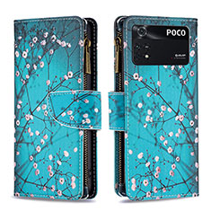 Coque Portefeuille Motif Fantaisie Livre Cuir Etui Clapet B04F pour Xiaomi Poco M4 Pro 4G Cyan