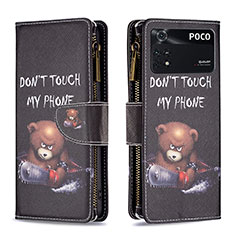 Coque Portefeuille Motif Fantaisie Livre Cuir Etui Clapet B04F pour Xiaomi Poco M4 Pro 4G Gris Fonce