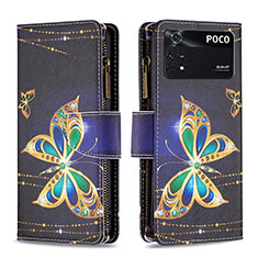 Coque Portefeuille Motif Fantaisie Livre Cuir Etui Clapet B04F pour Xiaomi Poco M4 Pro 4G Noir